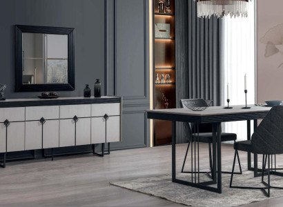 Esszimmer Set luxus Design Esstisch Einrichtung Sideboard mit Spiegel Komplett